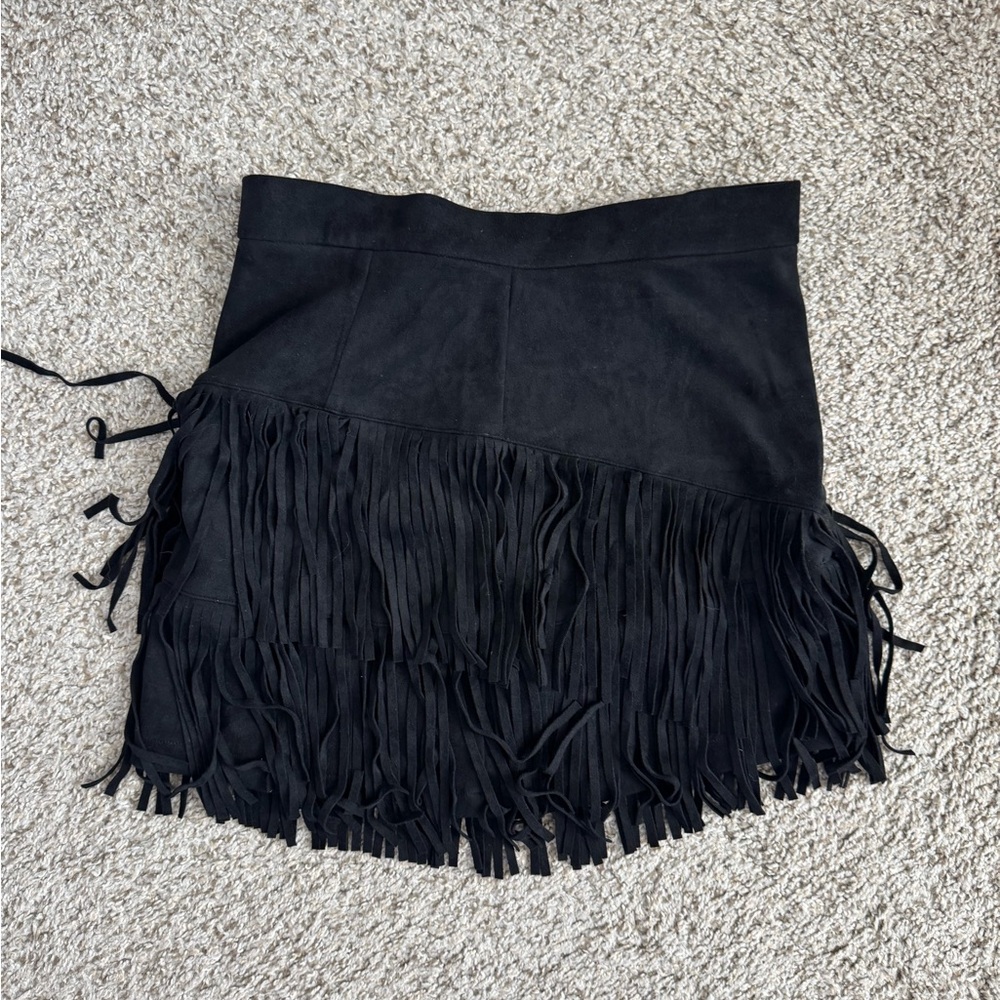 Altar'd State Black Fringe Mini Skirt